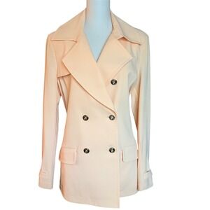 St. John Peach Double Breasted Belted Trench Coat Jacket Gold Buttons Size 12